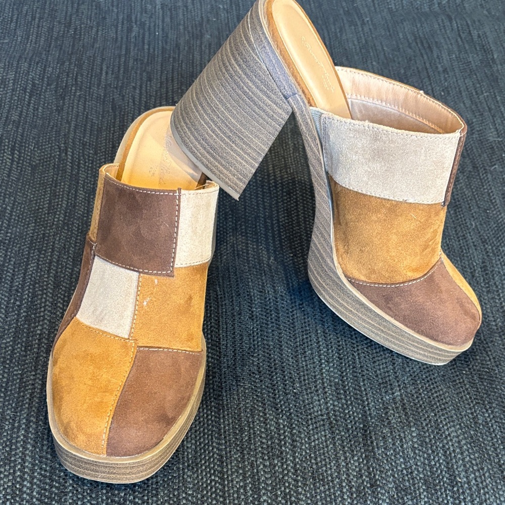 Universal Thread Tess Heels Mule Platform Patchwork Shoes - Brown - Womens 8.5 - Picture 10 of 12